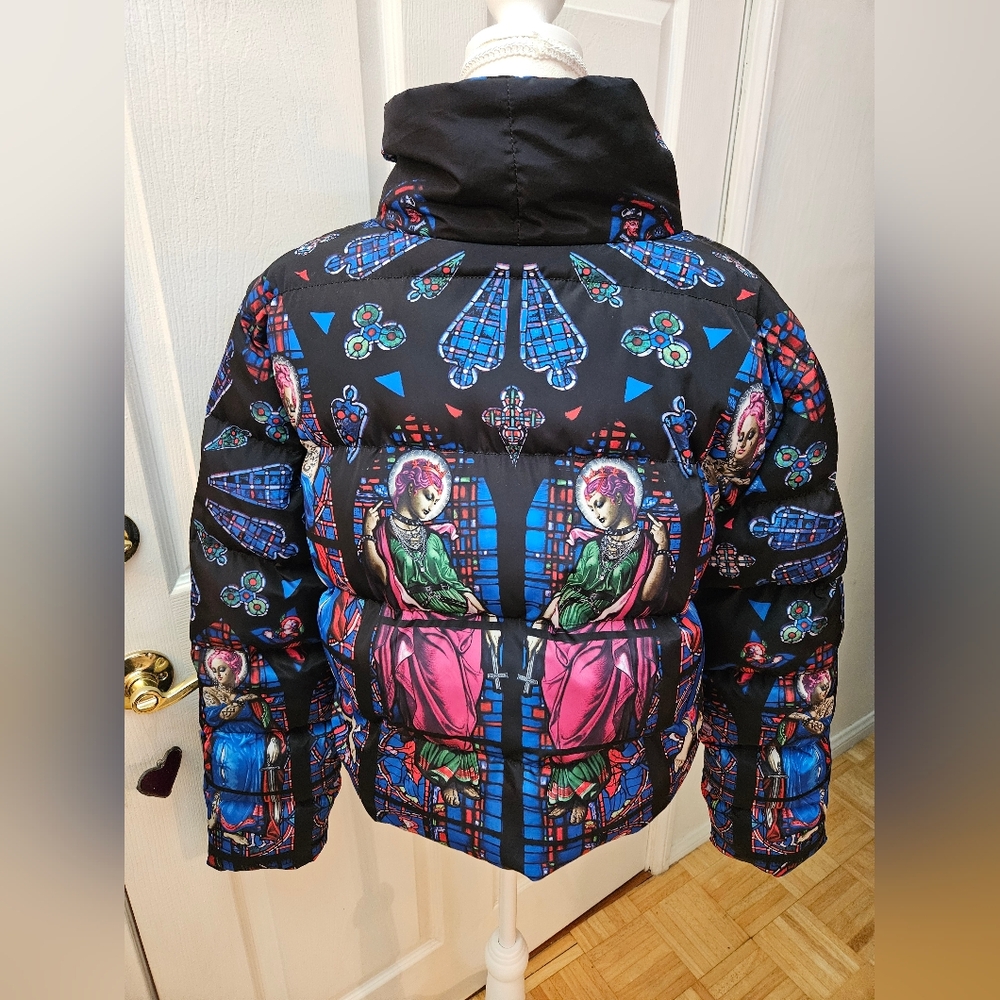 RARE NEW Dolls Kill Higher Calling Black Stained Glass Puffer Bomber Jacket M - Picture 3 of 8